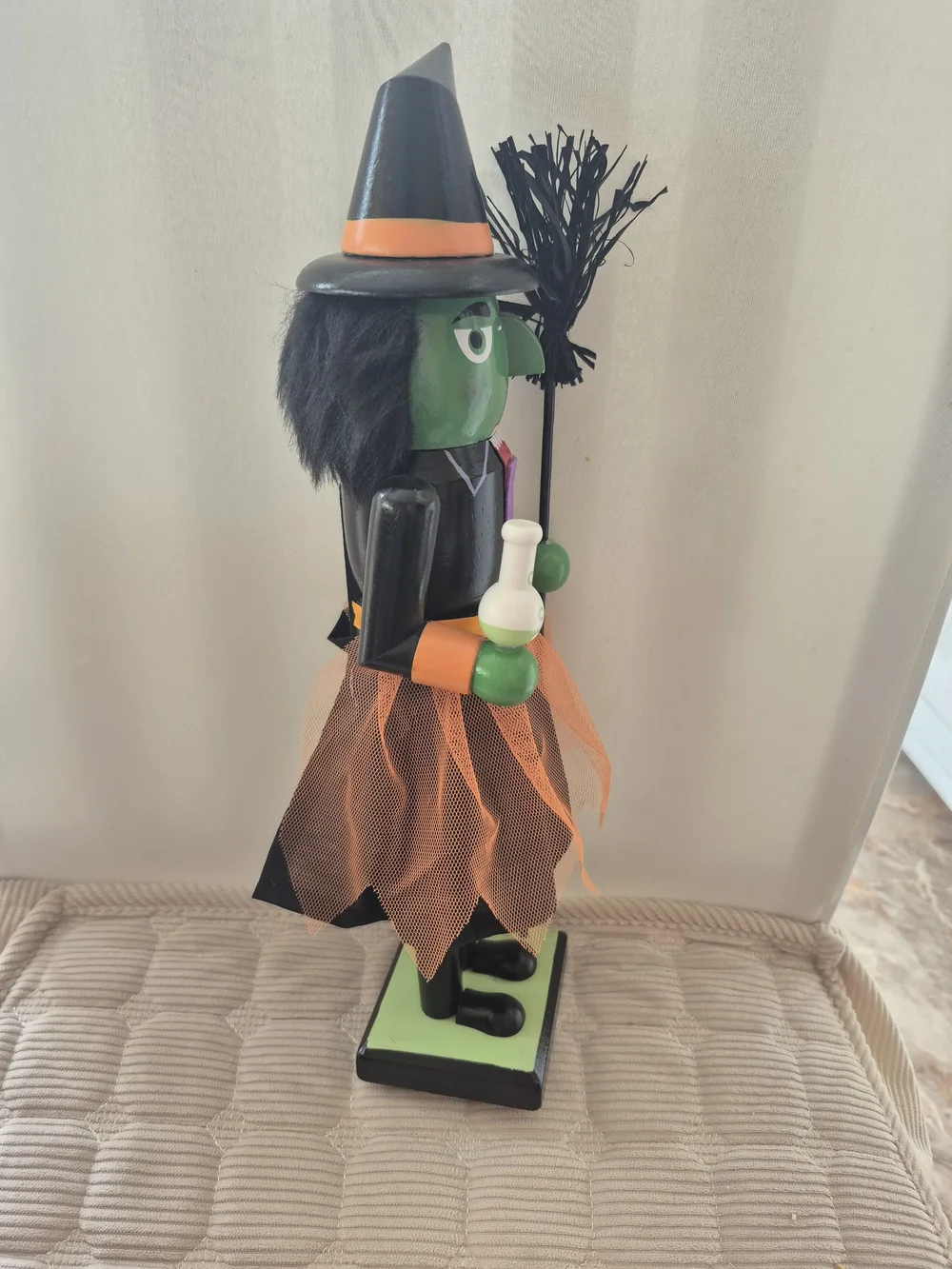 Wooden Witch Nutcracker Green & Orange